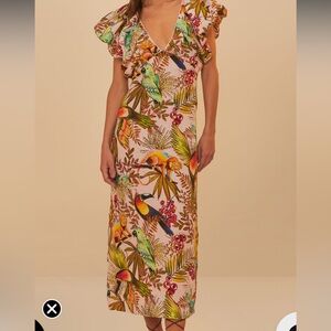 Farm Rio Pink Into The Jungle Euroflax™ Premium Linen Midi Dress M